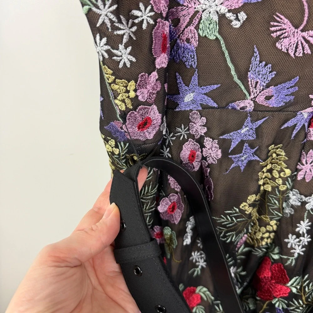 Dress the Population Black Floral Midi Dress with Red and Pink Embroidery - Picture 7 of 16